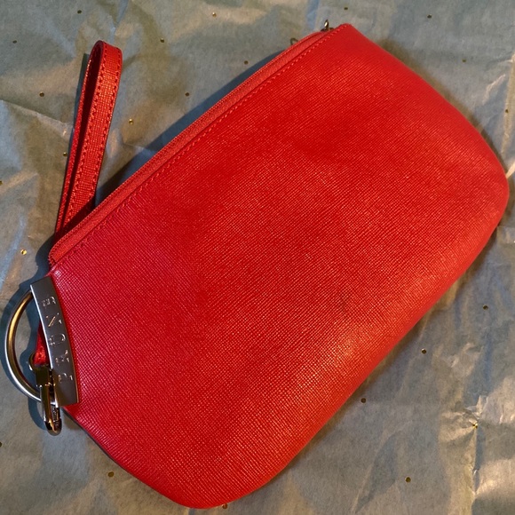 PRUNE Frm ARGENTINA SAFFIANO LEATHER RED ORANGE CLUTCH Wristlet RARE NWOT LUX - Picture 2 of 9